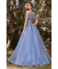 Cinderella Divine Smokey Blue Off The Shoulder Magical Glitter Prom Ball Gown sold by Unique Vintage