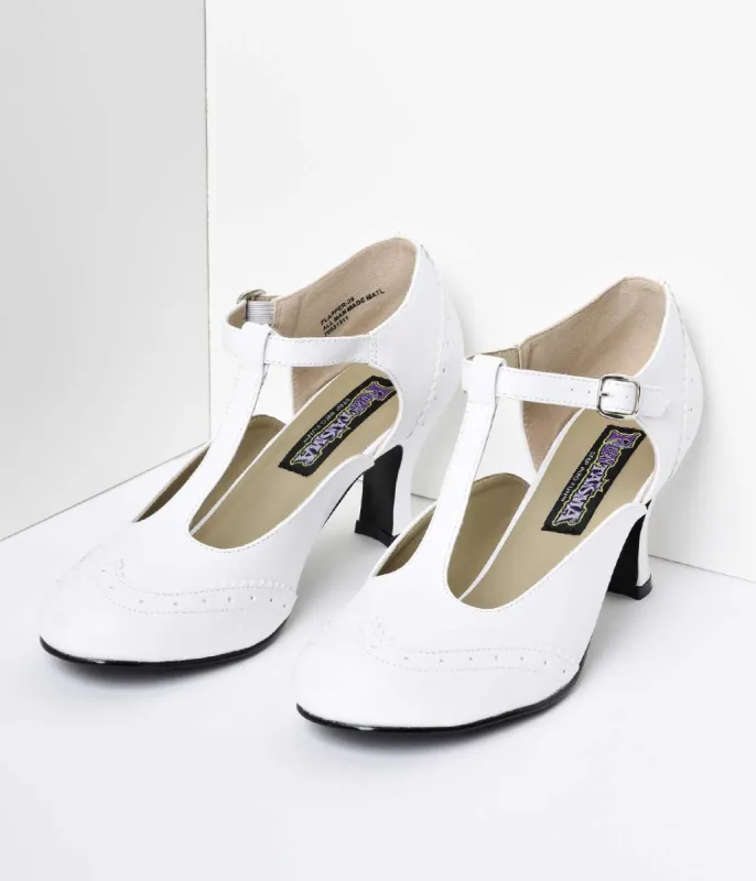 1920s White T-Strap Mary Jane Kitten Heels sold by Unique Vintage