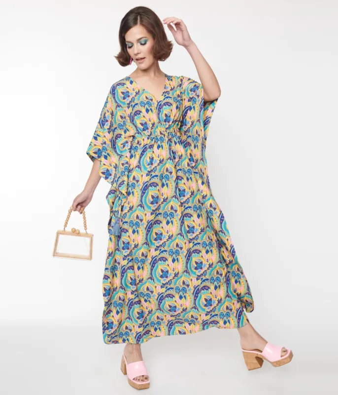 1970s Blue Multicolor Rapture Caftan sold by Unique Vintage
