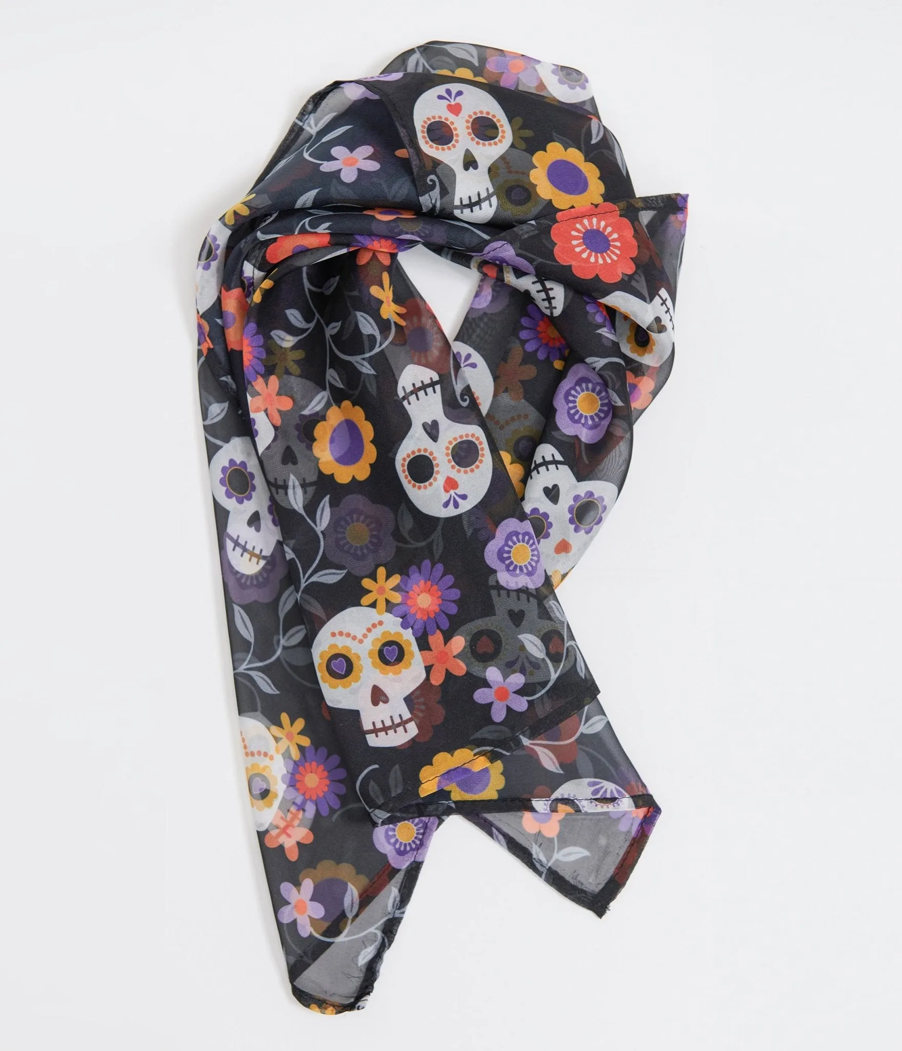 Unique Vintage 1950s Dia De Los Muertos Sugar Skull Print Hair Scarf sold by Unique Vintage product image thumbnail 2