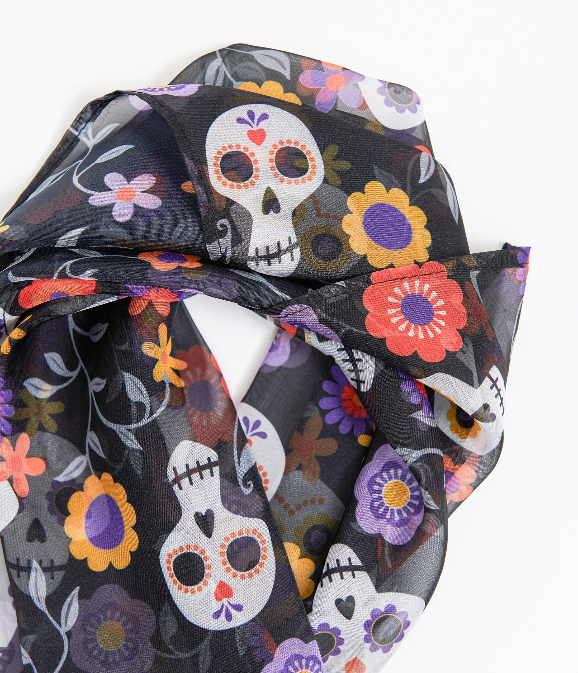 Unique Vintage 1950s Dia De Los Muertos Sugar Skull Print Hair Scarf sold by Unique Vintage product image thumbnail 3