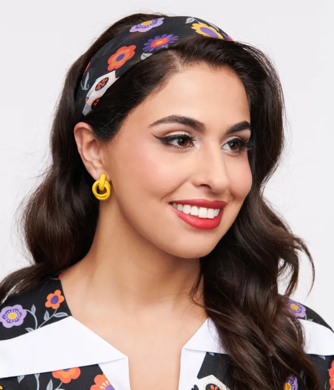 Unique Vintage 1950s Dia De Los Muertos Sugar Skull Print Hair Scarf sold by Unique Vintage