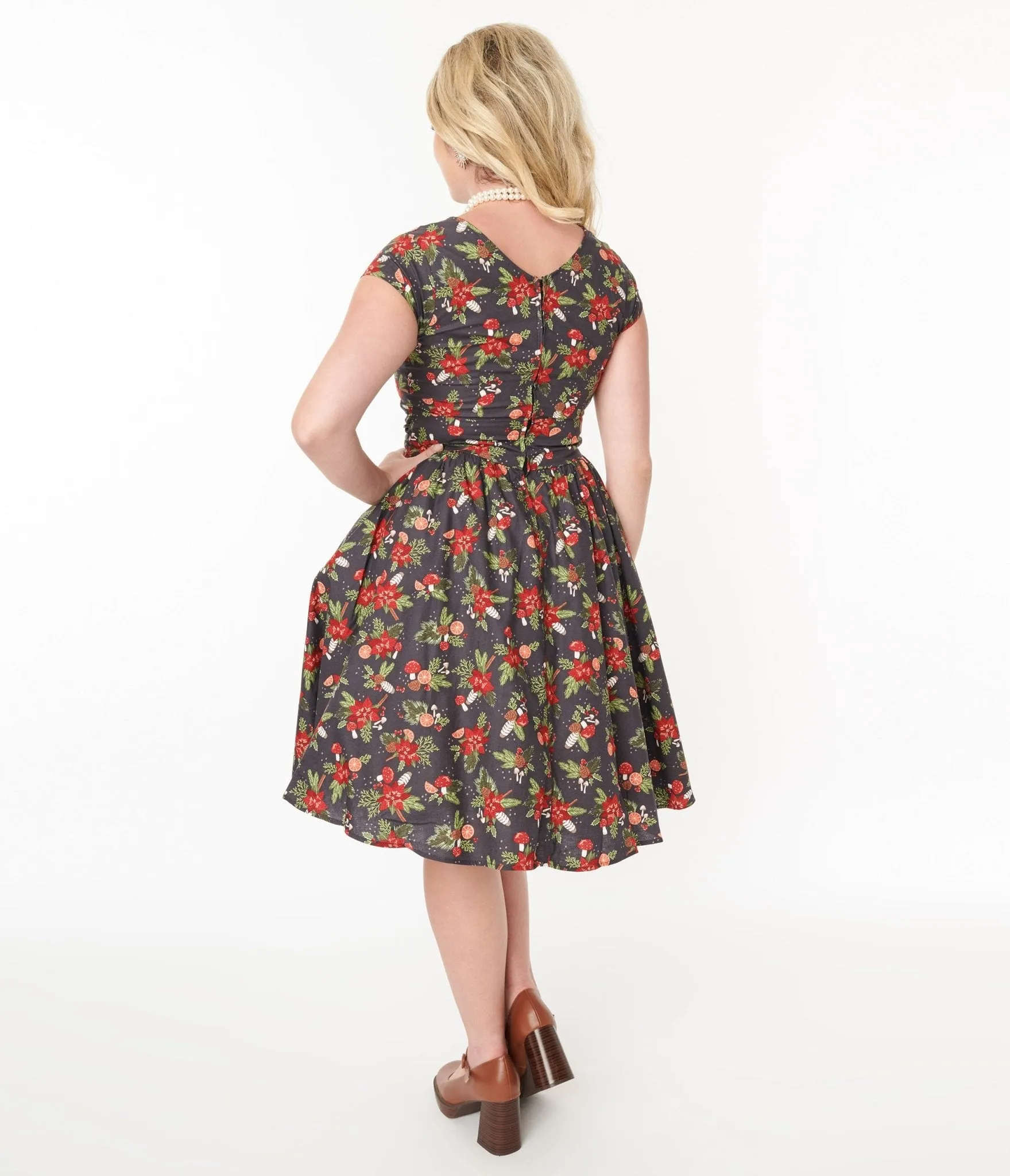 Retrolicious Brown & Holiday Florals Greta Swing Dress sold by Unique Vintage product image thumbnail 3