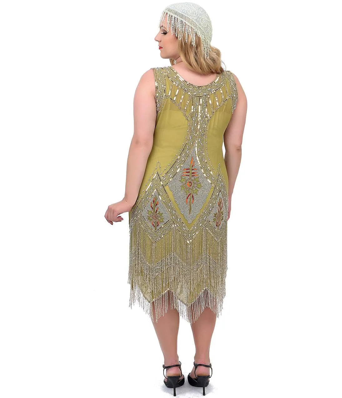 Unique Vintage 1920s Green & Silver Embroidered & Hand Beaded Somerset Flapper Dress sold by Unique Vintage product image thumbnail 2