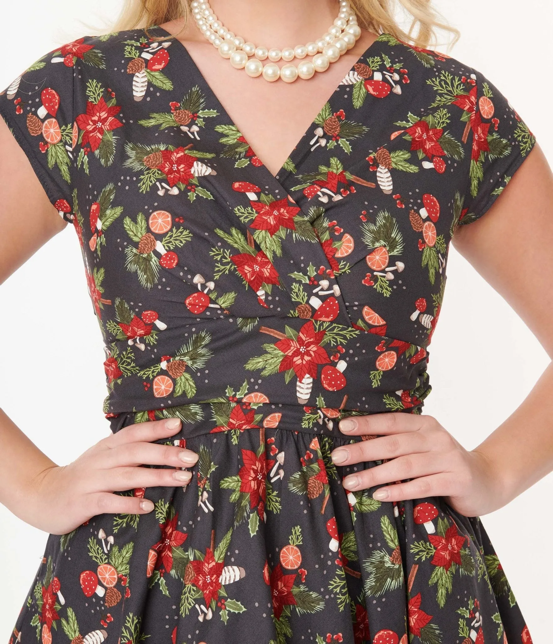 Retrolicious Brown & Holiday Florals Greta Swing Dress sold by Unique Vintage product image thumbnail 2