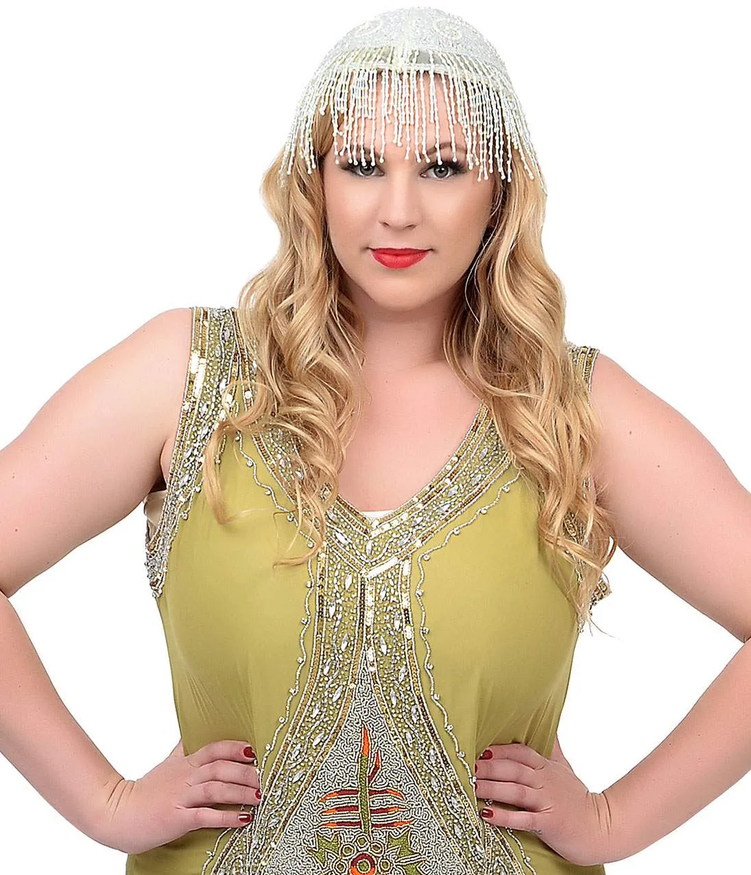 Unique Vintage 1920s Green & Silver Embroidered & Hand Beaded Somerset Flapper Dress sold by Unique Vintage product image thumbnail 5