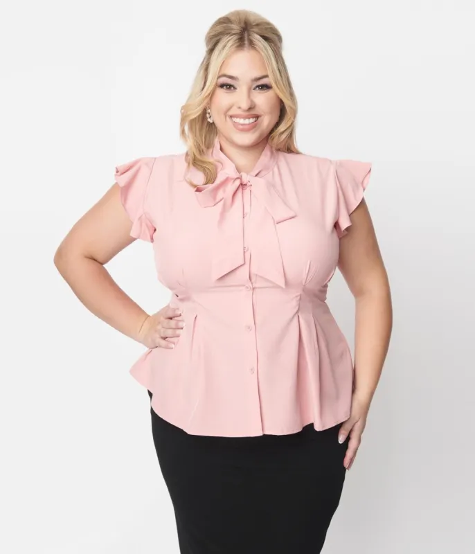 Pink Bow & Flutter Sleeve Blouse sold by Unique Vintage