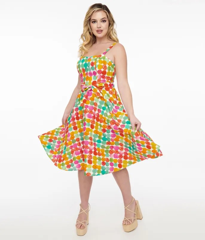 1950s Rainbow Watercolor Polka Dot Lori Swing Dress sold by Unique Vintage