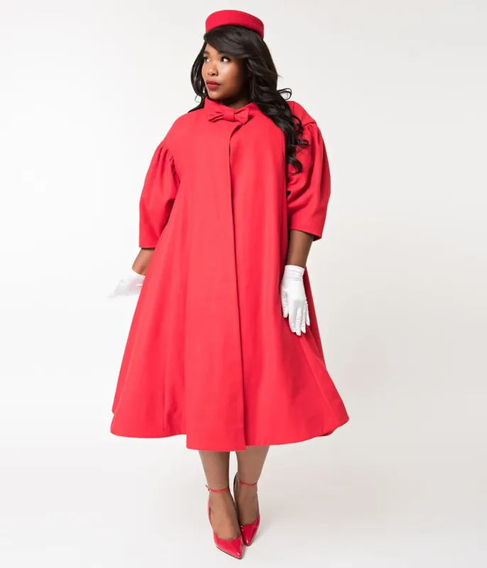 Barbie x Unique Vintage Plus Size 1960s Style Red Flare Swing Coat sold by Unique Vintage