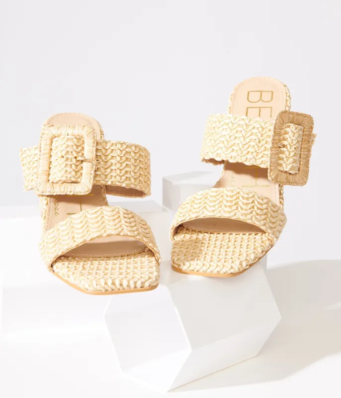 1970s Tan Rattan Heeled Sandals sold by Unique Vintage