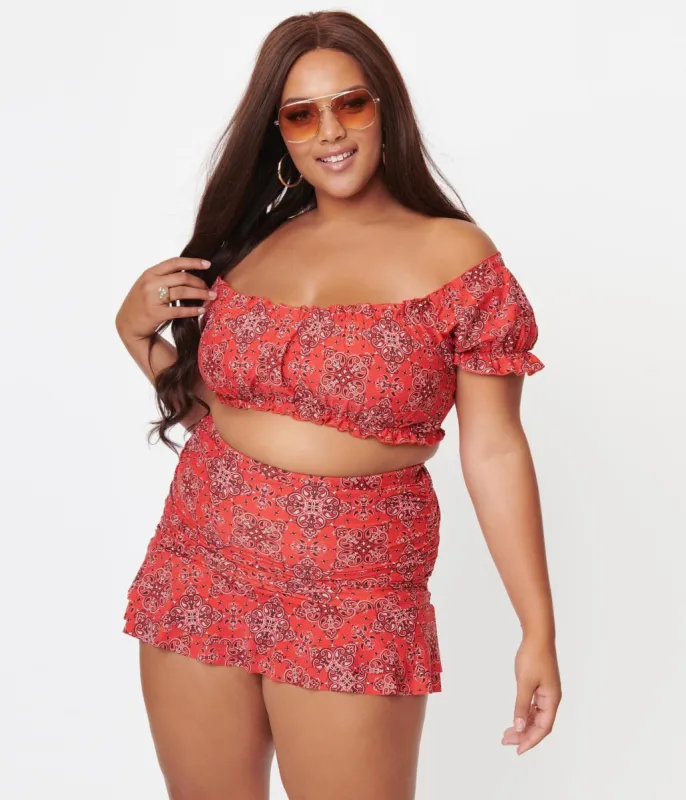 Unique Vintage Plus Size Red Bandana Print Alice Swim Skirt made by Unique Vintage