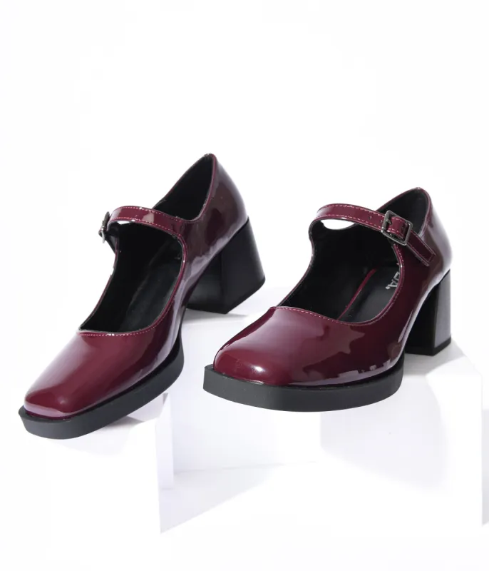 Burgundy Patent Leatherette Mary Jane Heels sold by Unique Vintage