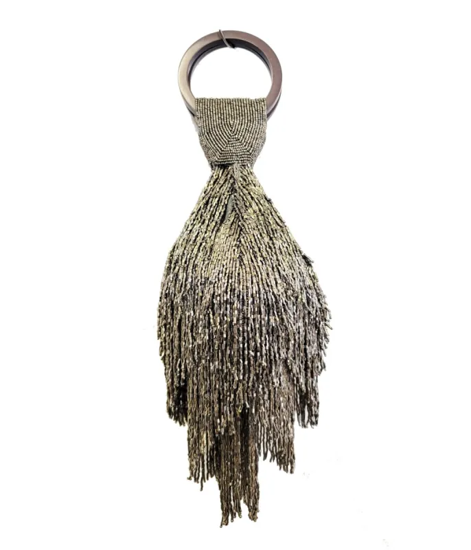 1920s Pewter Beaded Fringe Wristlet sold by Unique Vintage