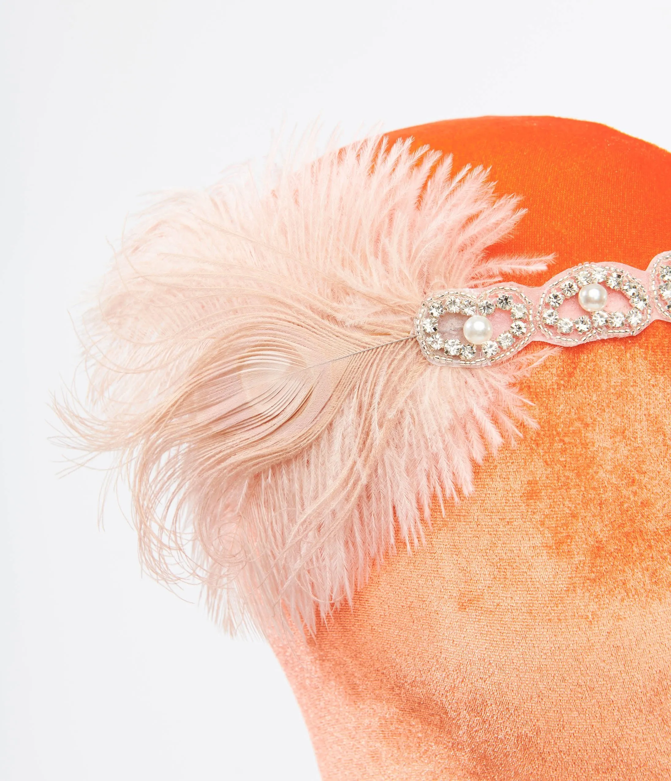 Unique Vintage 1920s Peach Feather & Silver Rhinestone Headband sold by Unique Vintage product image thumbnail 2