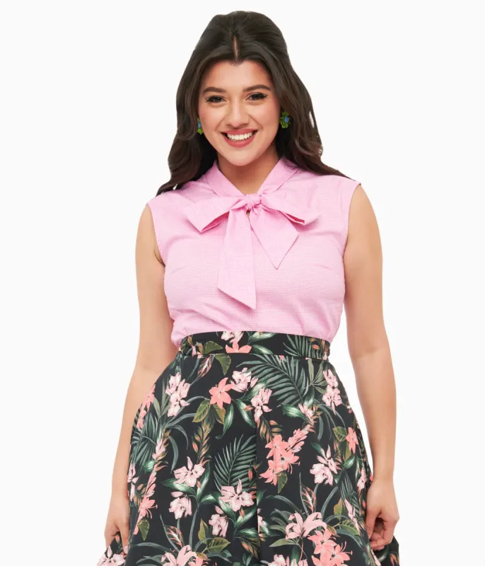 Retrolicious 1950s Pink & White Polka Dot Cotton Bow Top sold by Unique Vintage