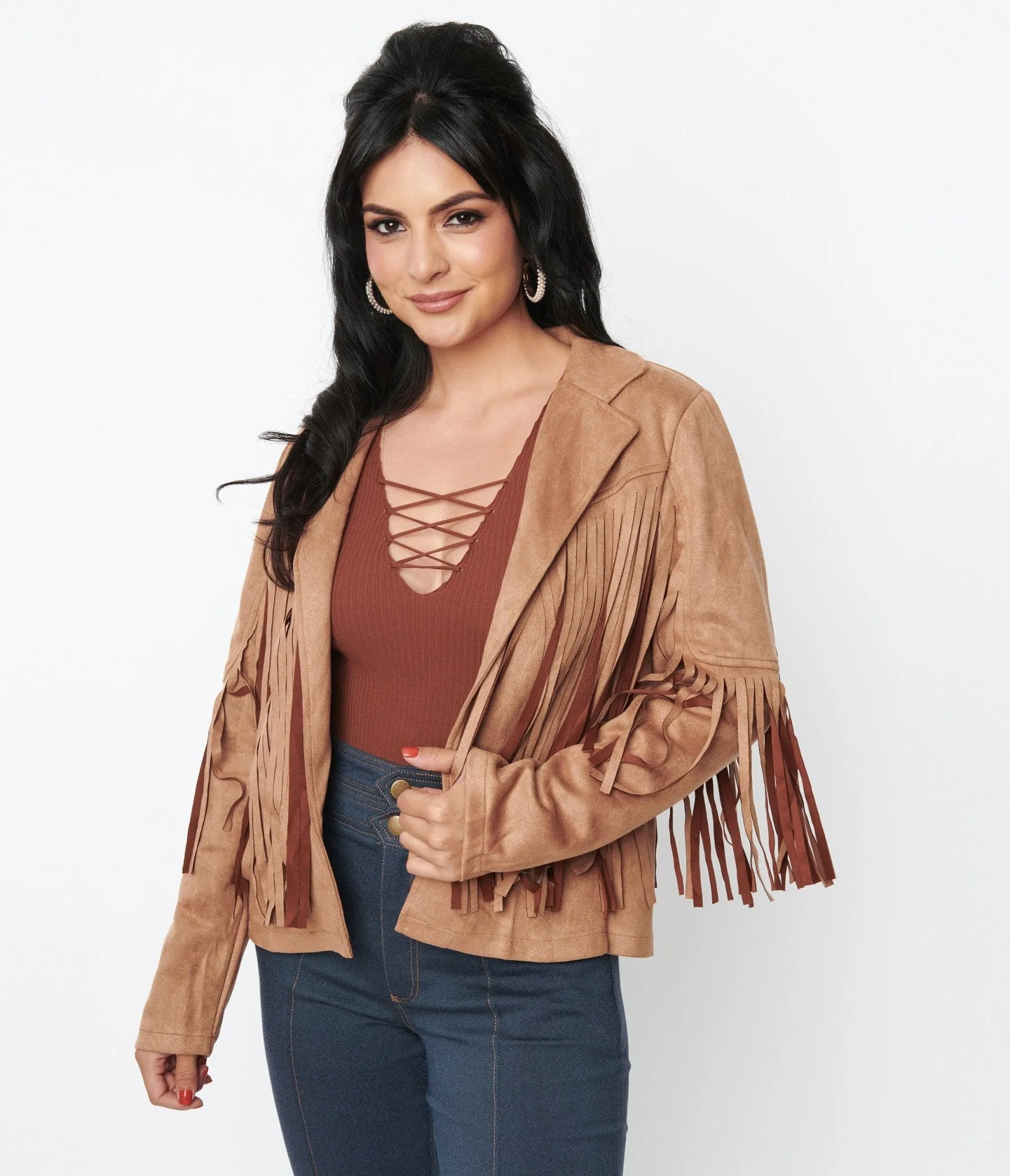Brown Faux Suede Fringe Jacket sold by Unique Vintage product image thumbnail 3