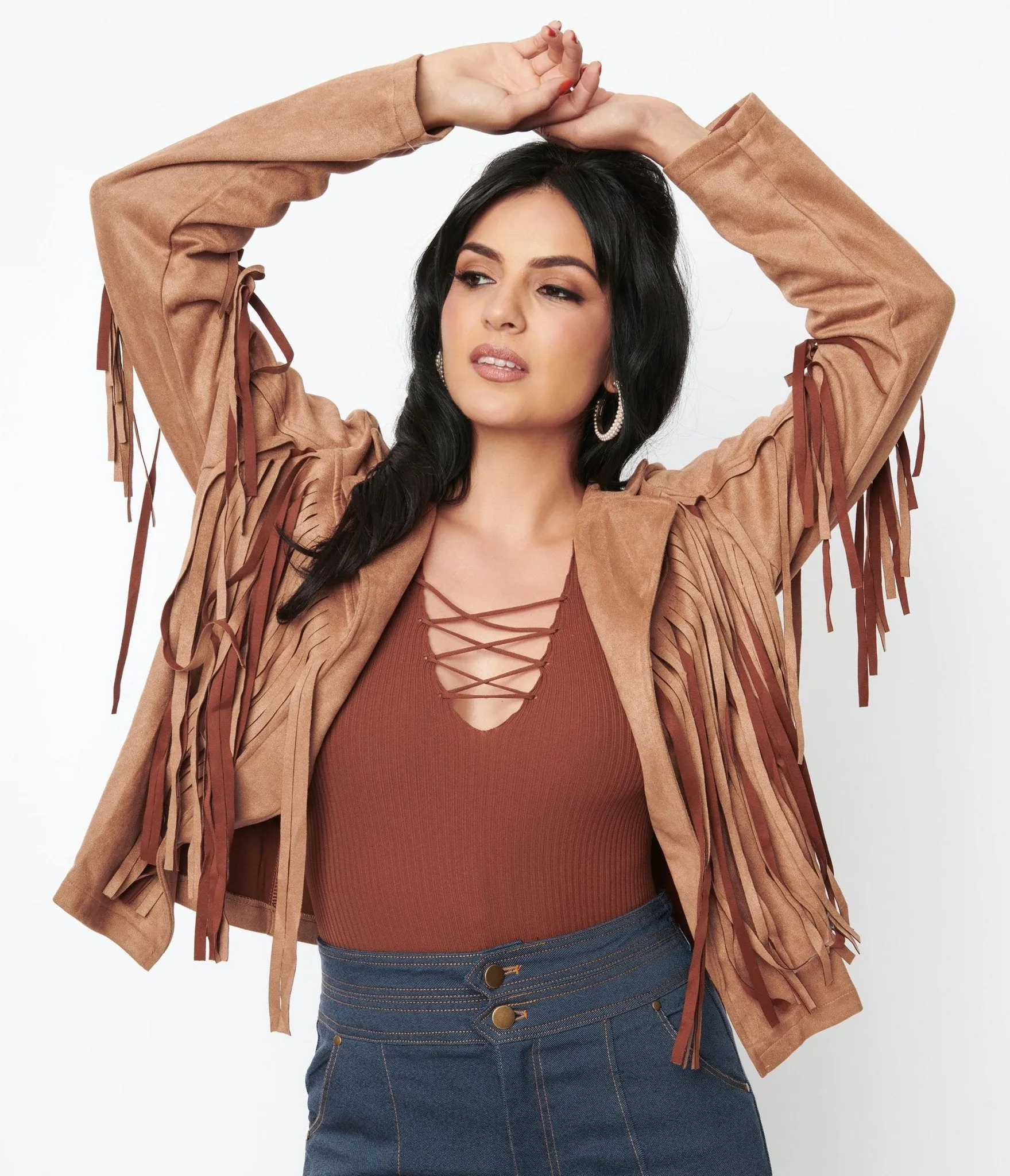 Brown Faux Suede Fringe Jacket sold by Unique Vintage