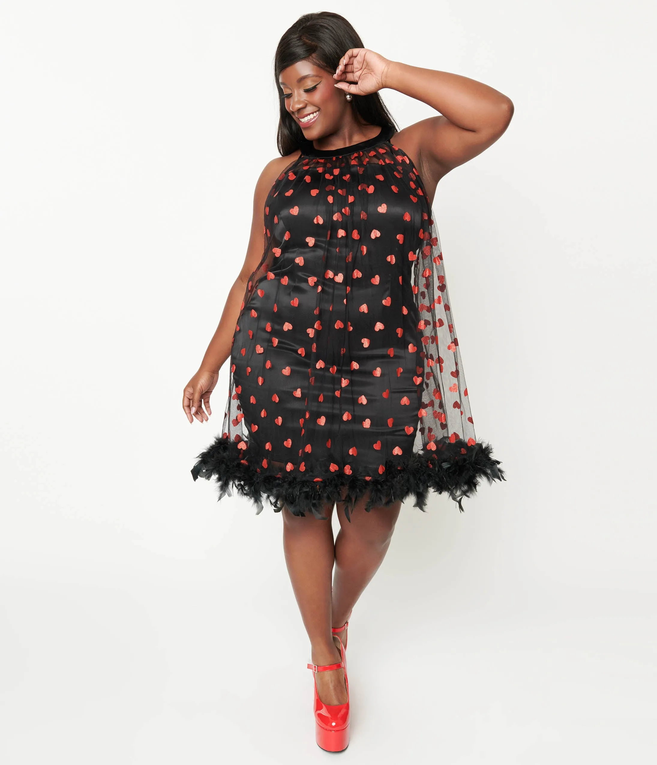 Smak Parlour Plus Size Black Mesh & Glitter Hearts Organza Dress sold by Unique Vintage product image thumbnail 2