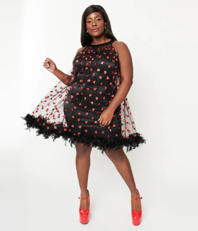 Smak Parlour Plus Size Black Mesh & Glitter Hearts Organza Dress sold by Unique Vintage