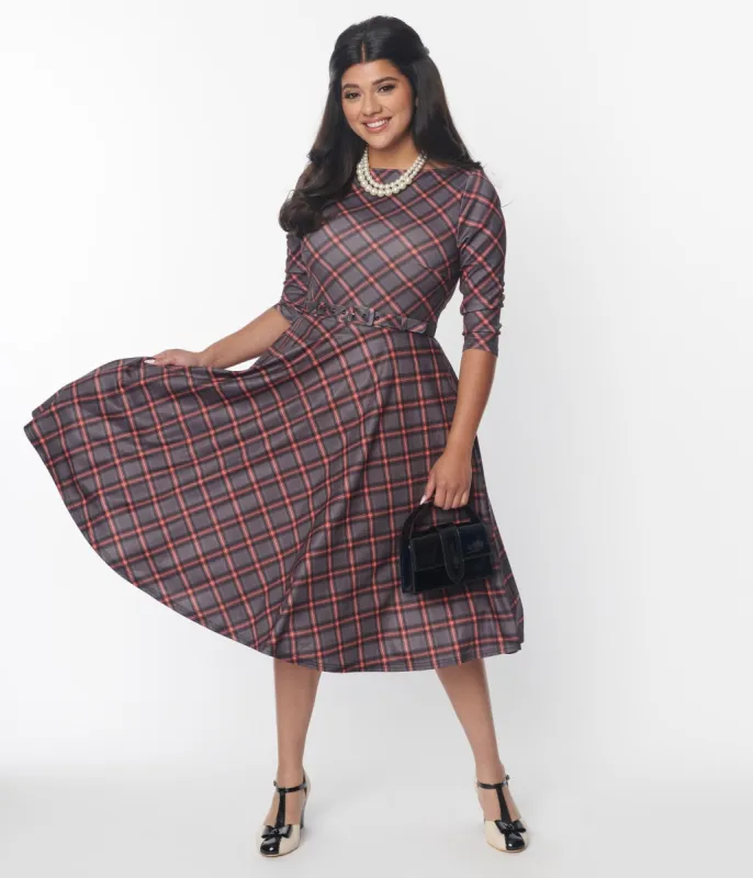 Unique Vintage 1940s Red Bias Plaid Devon Swing Dress sold by Unique Vintage