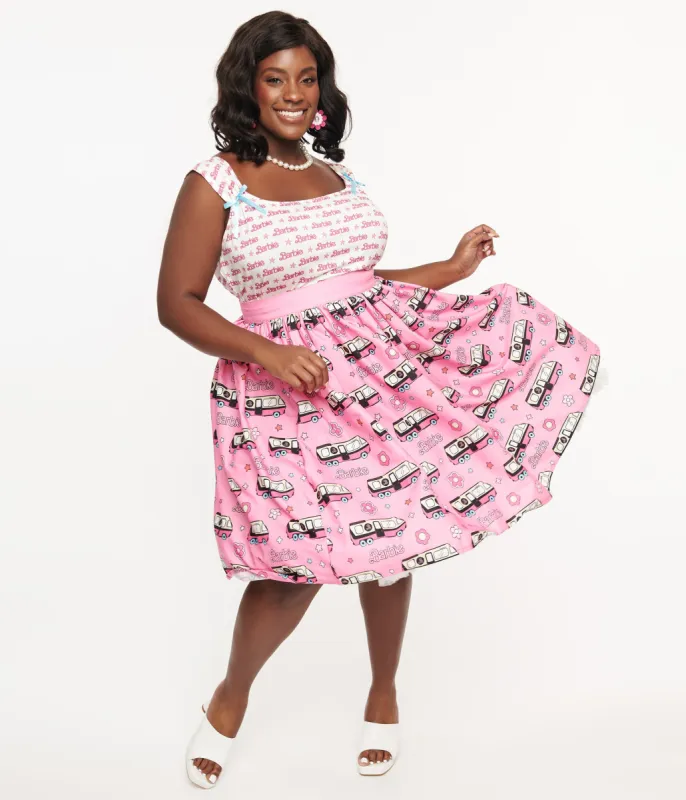Barbie x Unique Vintage Plus Size 1970s Pink Barbie Bus Gellar Swing Skirt sold by Unique Vintage