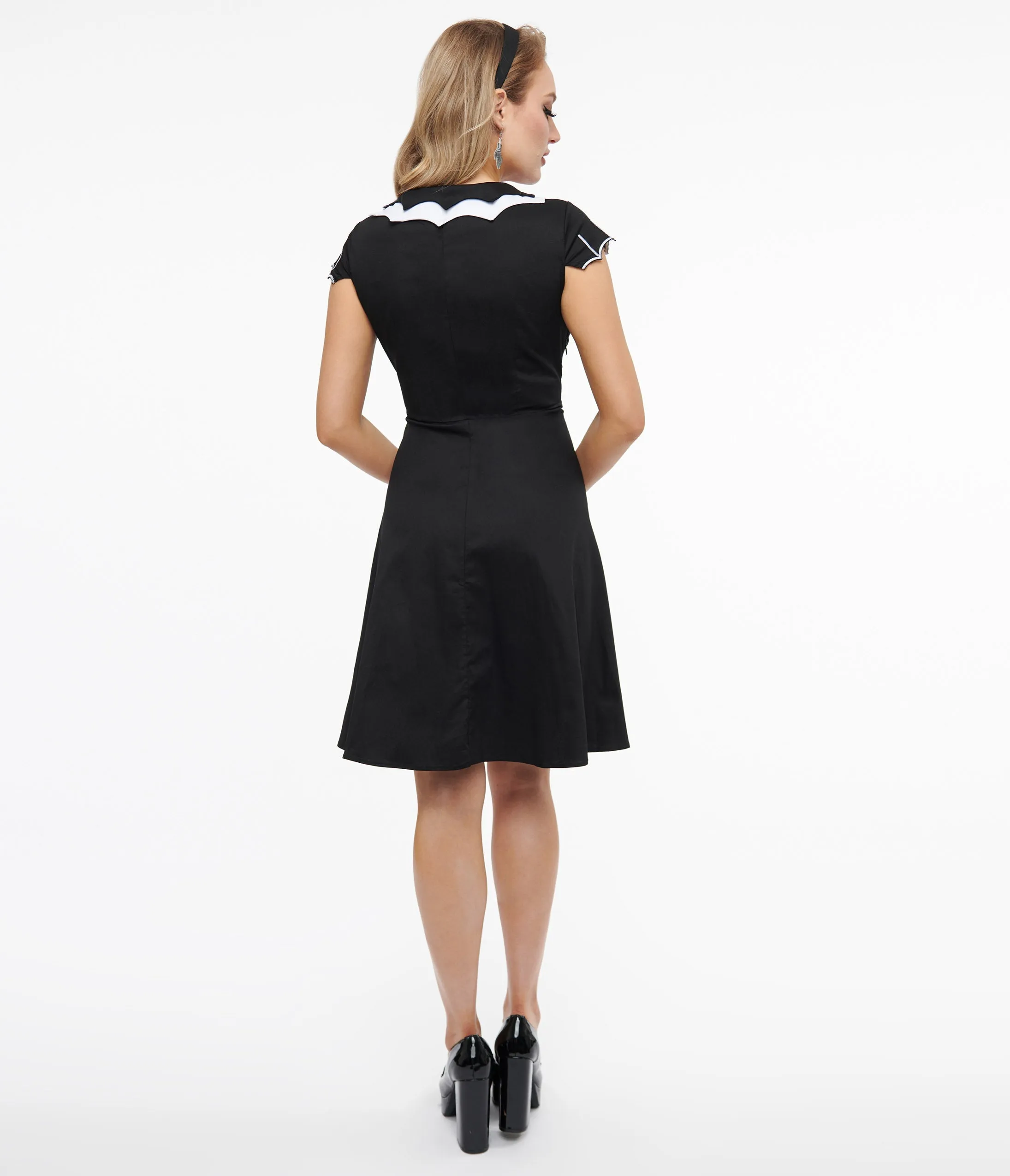 Black & White Bat Babe Fit & Flare Dress sold by Unique Vintage product image thumbnail 2