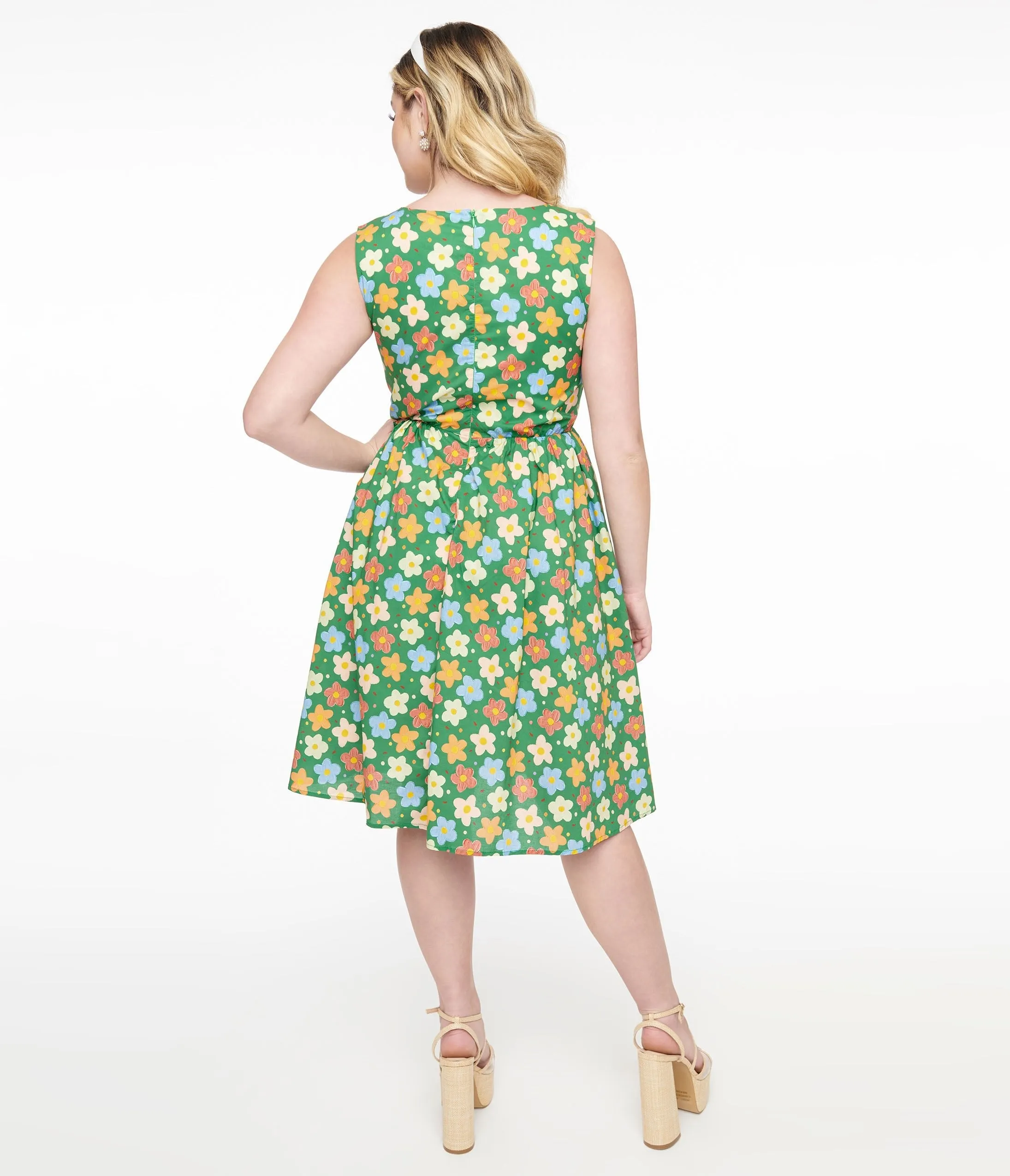 1950s Green Retro Floral Cotton Fit & Flare Dress sold by Unique Vintage product image thumbnail 3