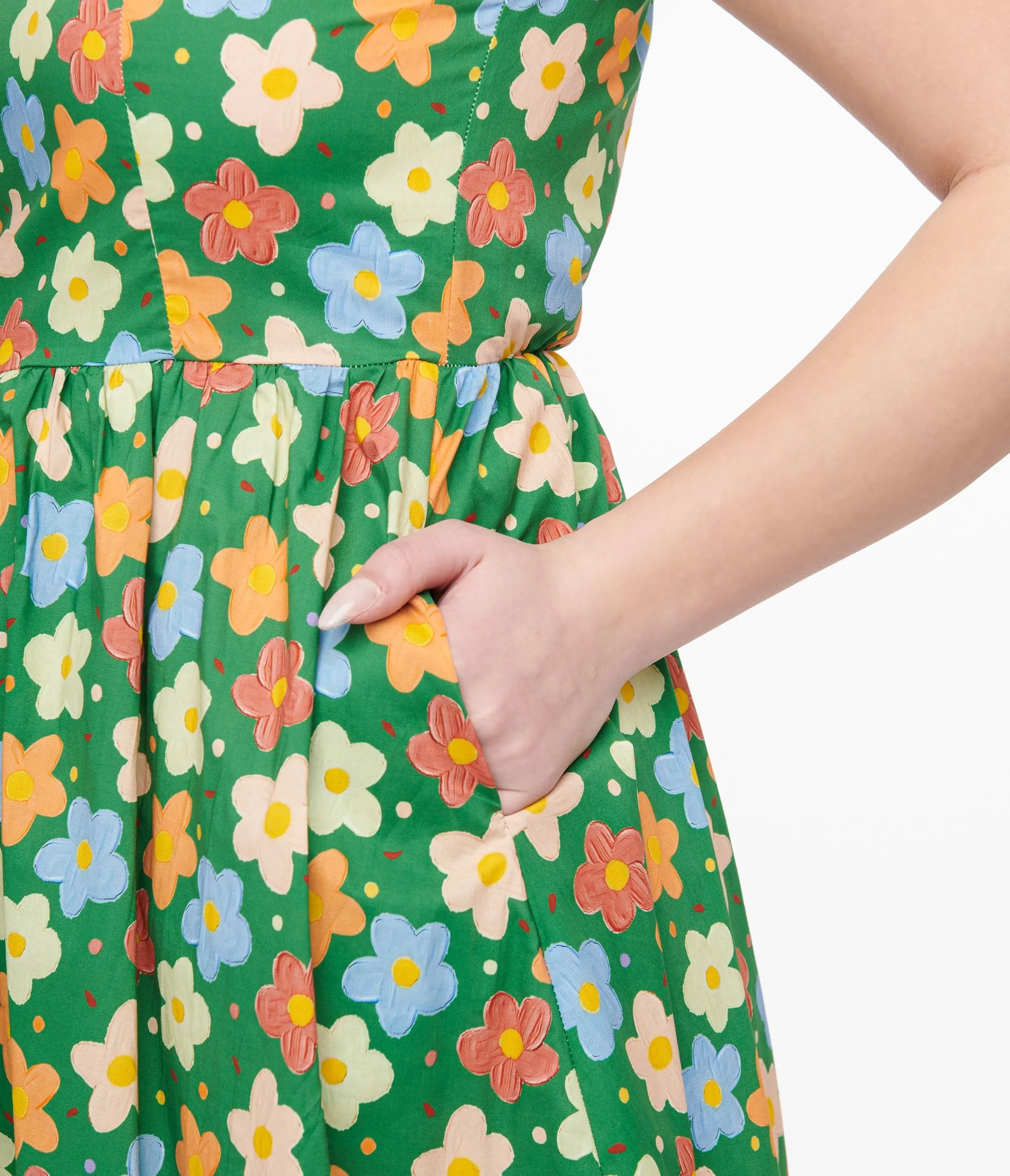 1950s Green Retro Floral Cotton Fit & Flare Dress sold by Unique Vintage product image thumbnail 2