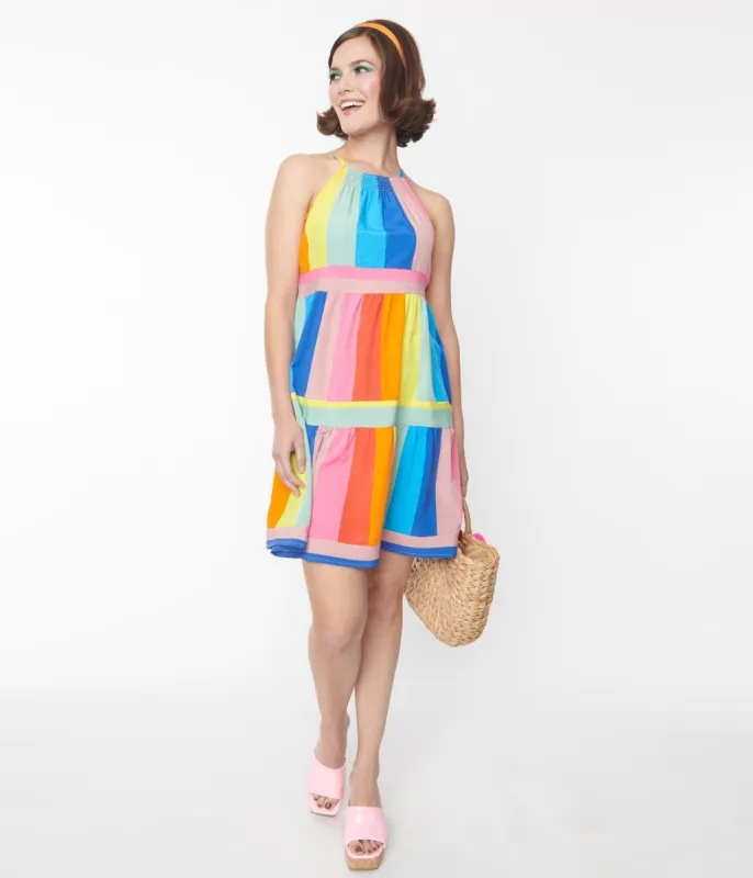 Rainbow Striped Shift Dress sold by Unique Vintage
