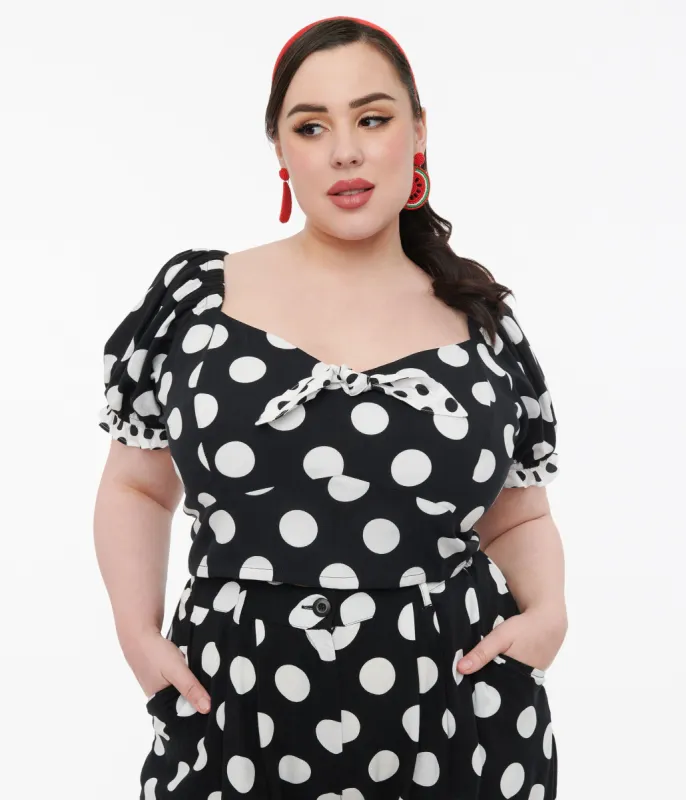 Hell Bunny Plus Size 1960s Black & White Polka Dot Dolores Crop Top made by Unique Vintage
