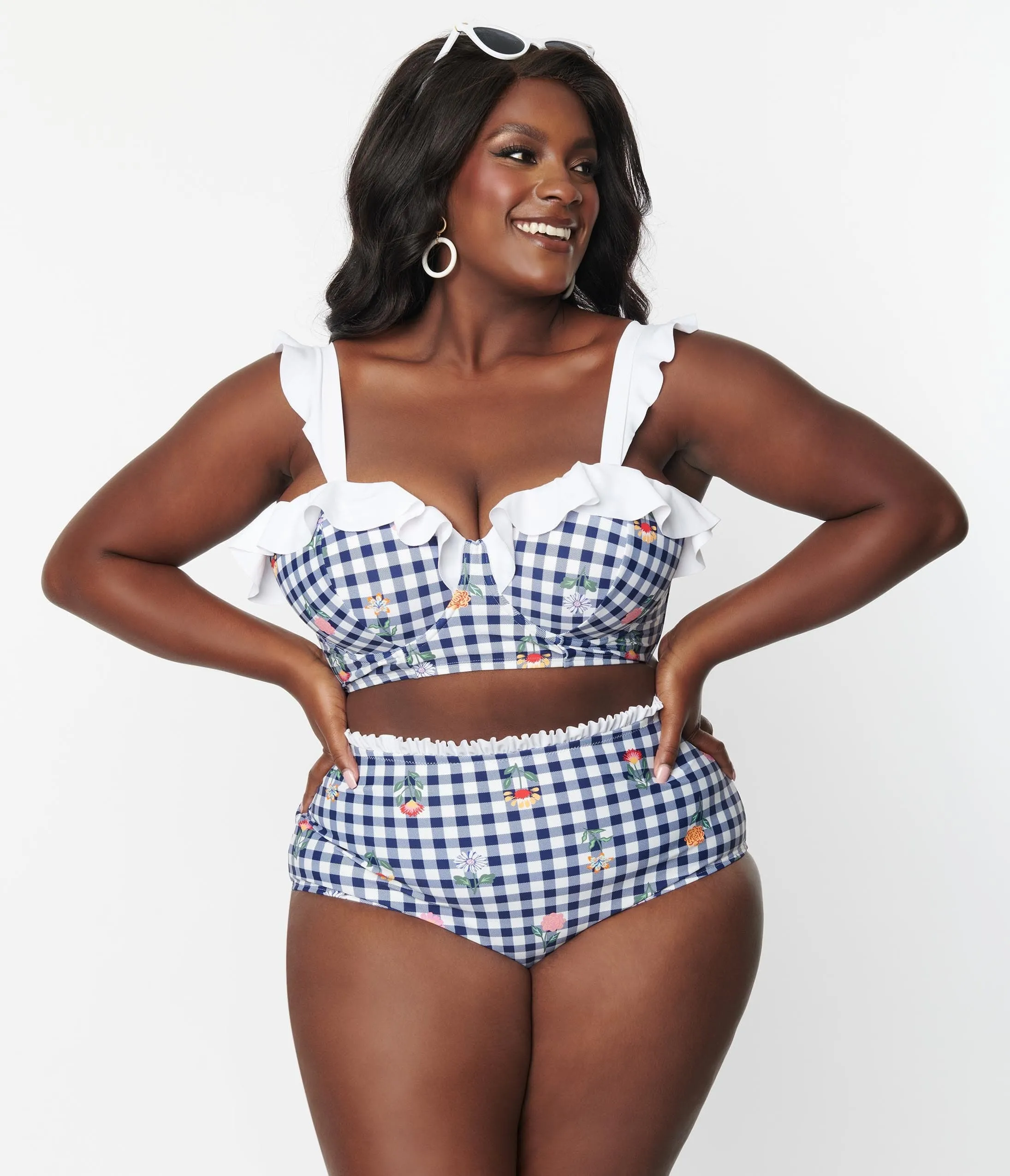 Unique Vintage Plus Size Navy Gingham & Floral Cape May Swim Bottoms sold by Unique Vintage product image thumbnail 5