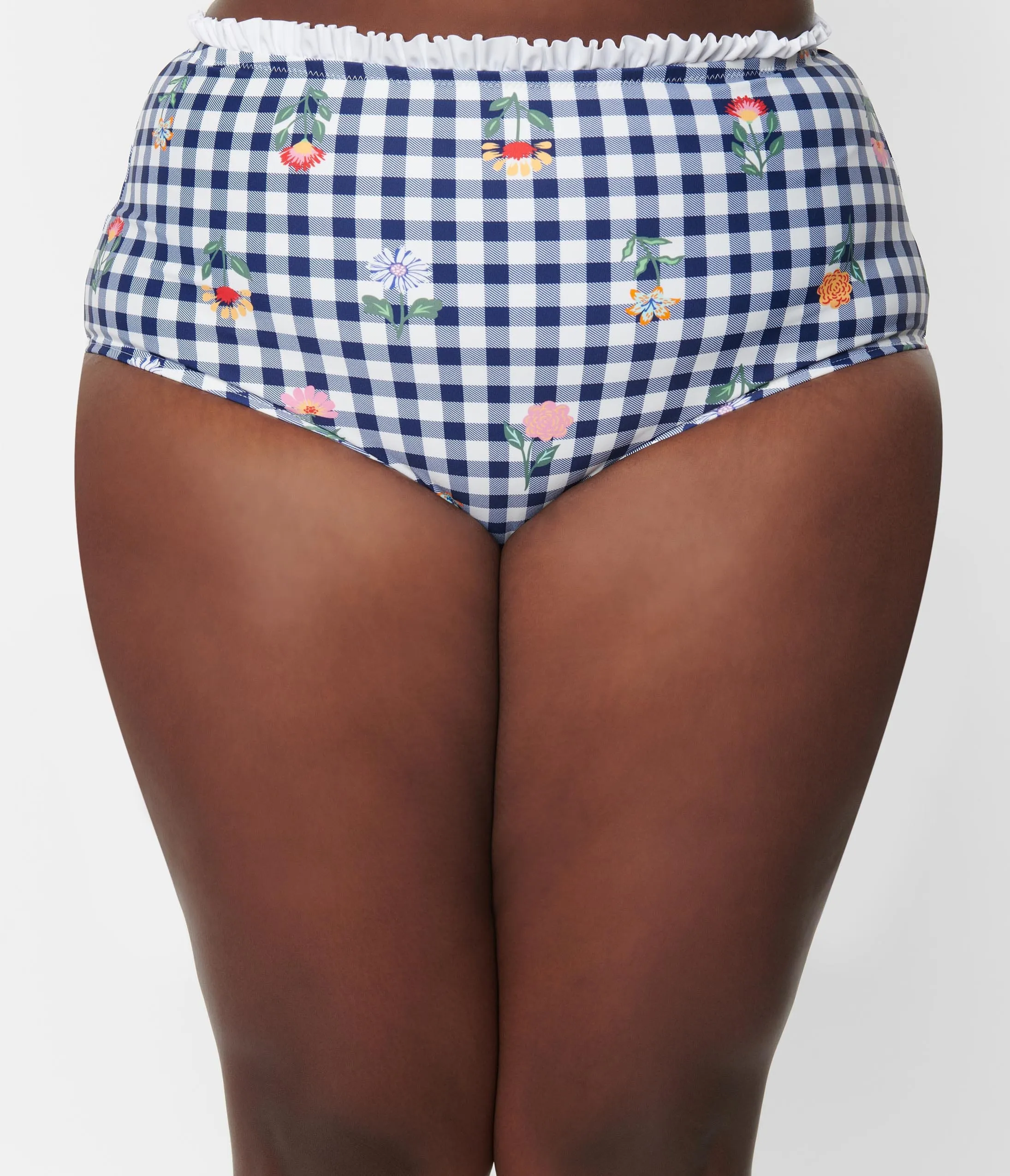 Unique Vintage Plus Size Navy Gingham & Floral Cape May Swim Bottoms sold by Unique Vintage product image thumbnail 2