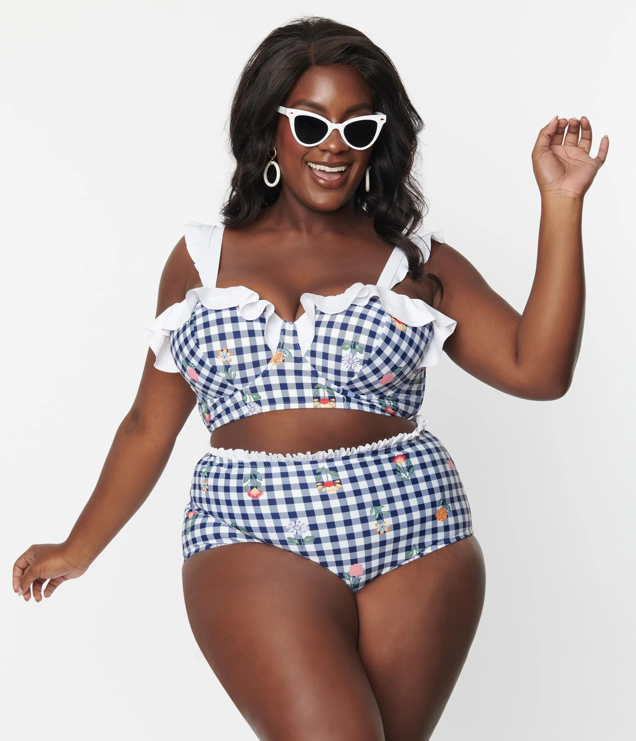 Unique Vintage Plus Size Navy Gingham & Floral Cape May Swim Bottoms sold by Unique Vintage product image thumbnail 4
