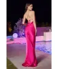 Ladivine by Cinderella Divine Fuchsia Satin Fitted Slip Bridesmaid Gown sold by Unique Vintage
