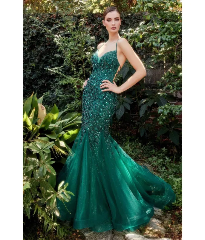 Cinderella Divine  Emerald Chromatic Floral Mermaid Bridesmaid Dress sold by Unique Vintage
