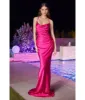 Ladivine by Cinderella Divine Fuchsia Satin Fitted Slip Bridesmaid Gown sold by Unique Vintage