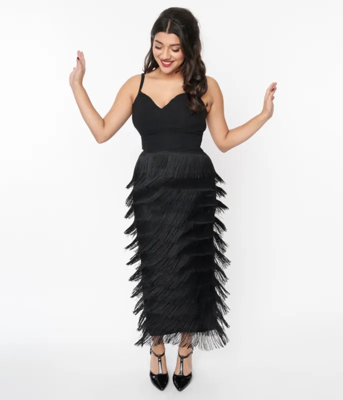 Black Some Like It Hot Fringe Wiggle Dress sold by Unique Vintage