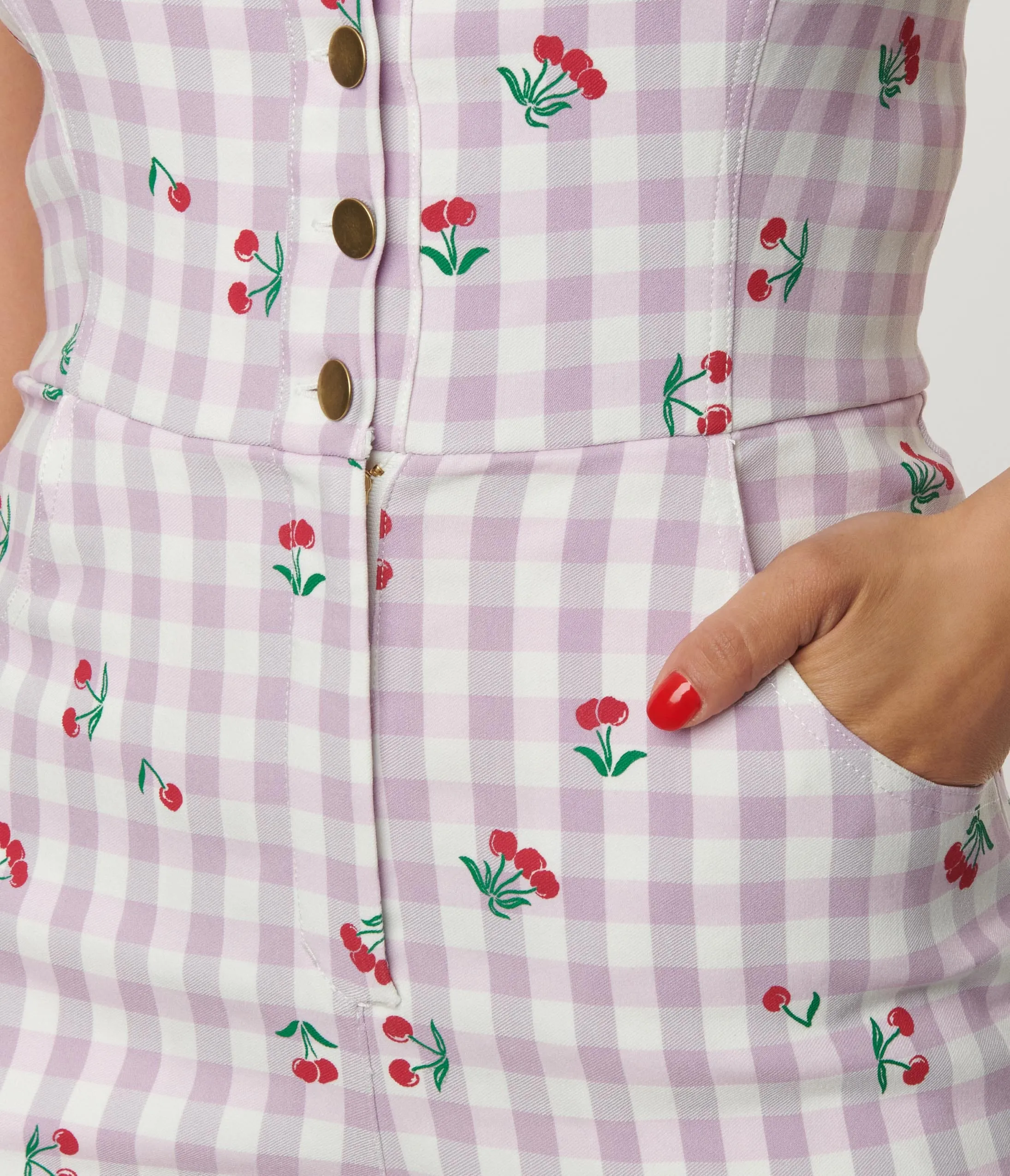 Unique Vintage Lavender Gingham & Cherries Smooth Talker Romper sold by Unique Vintage product image thumbnail 2