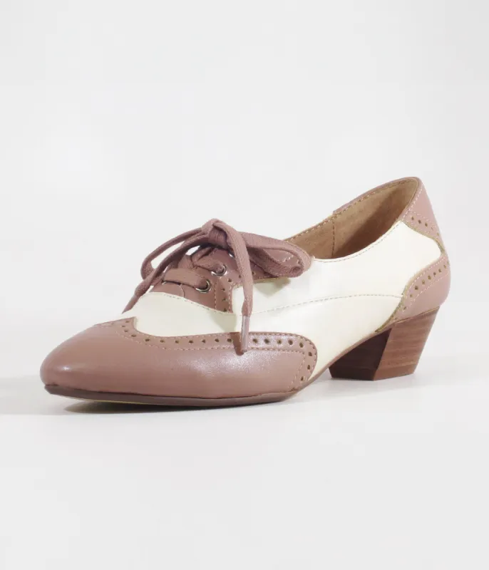 Chelsea Crew 1950's Mauve & Bone Demi Oxford Saddle Shoes sold by Unique Vintage