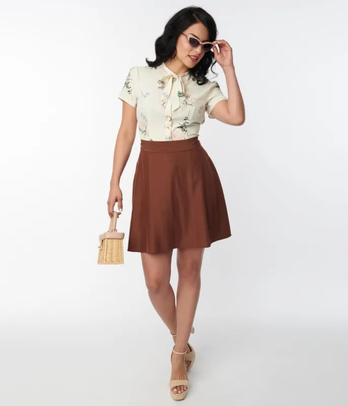 Unique Vintage Brown Briella Flare Skirt sold by Unique Vintage