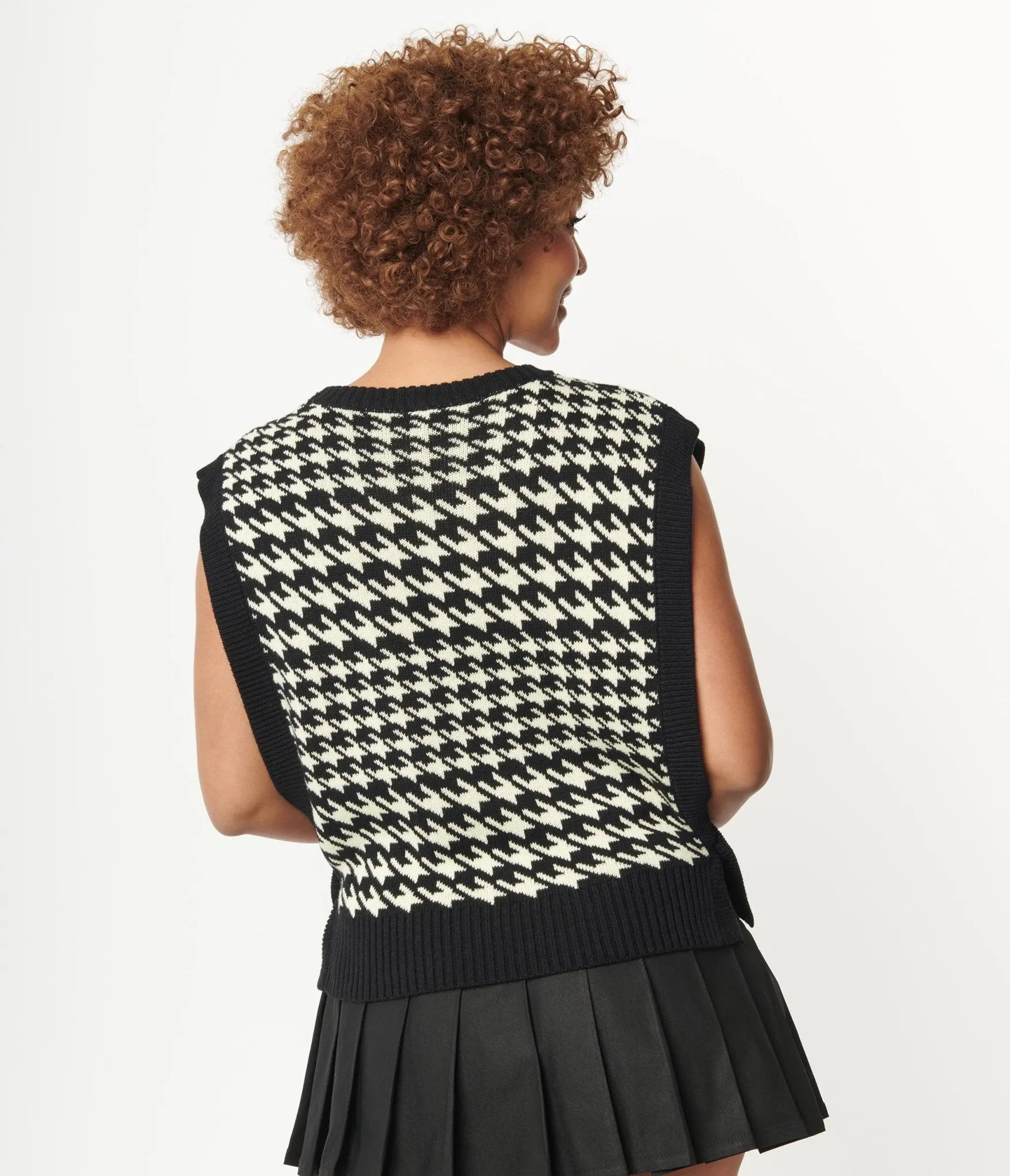 Black & Cream Houndstooth Sweater Vest sold by Unique Vintage product image thumbnail 3