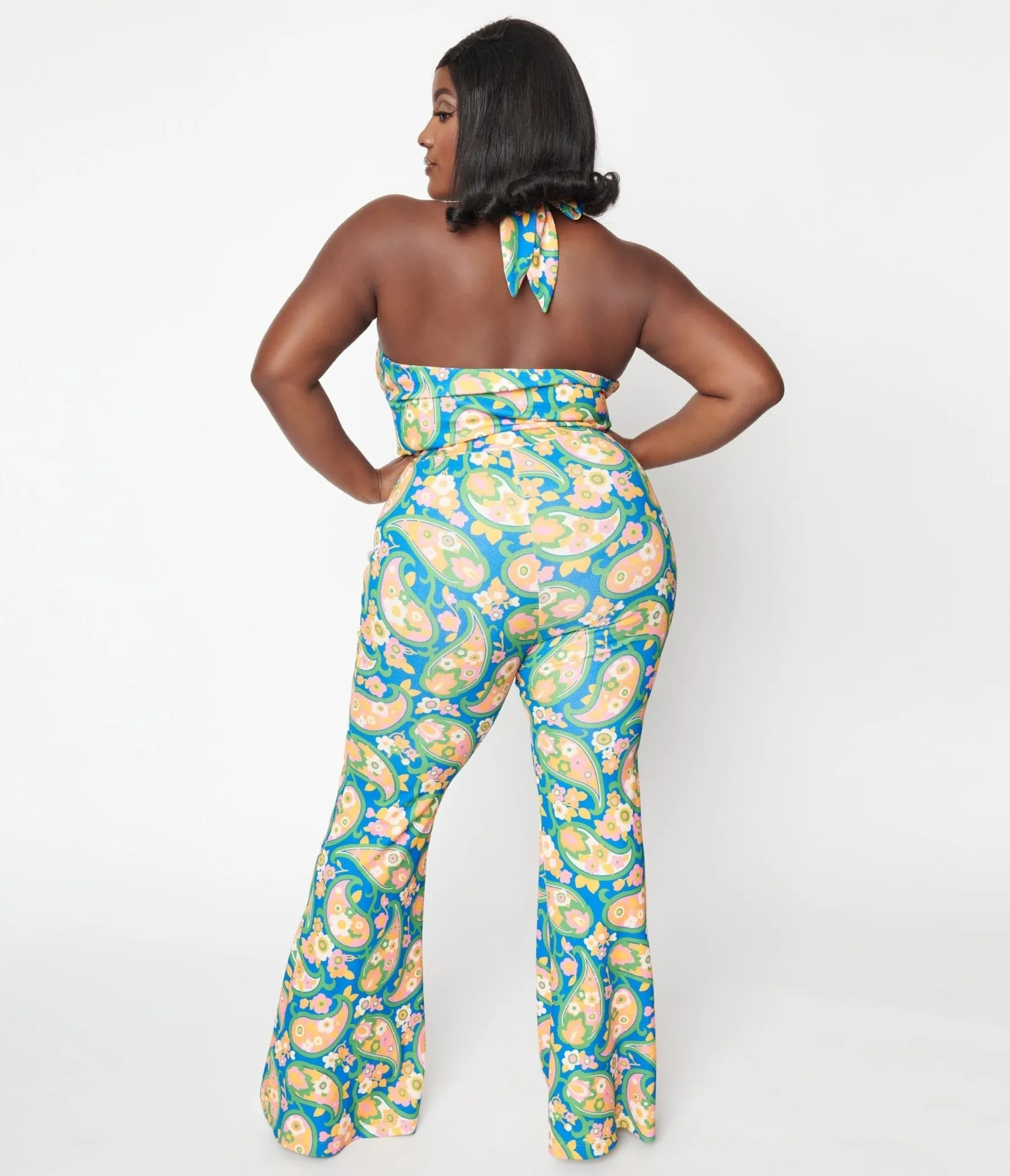 Smak Parlour Plus Size 2970s Blue Paisley Floral Mod Flare Pants sold by Unique Vintage product image thumbnail 3