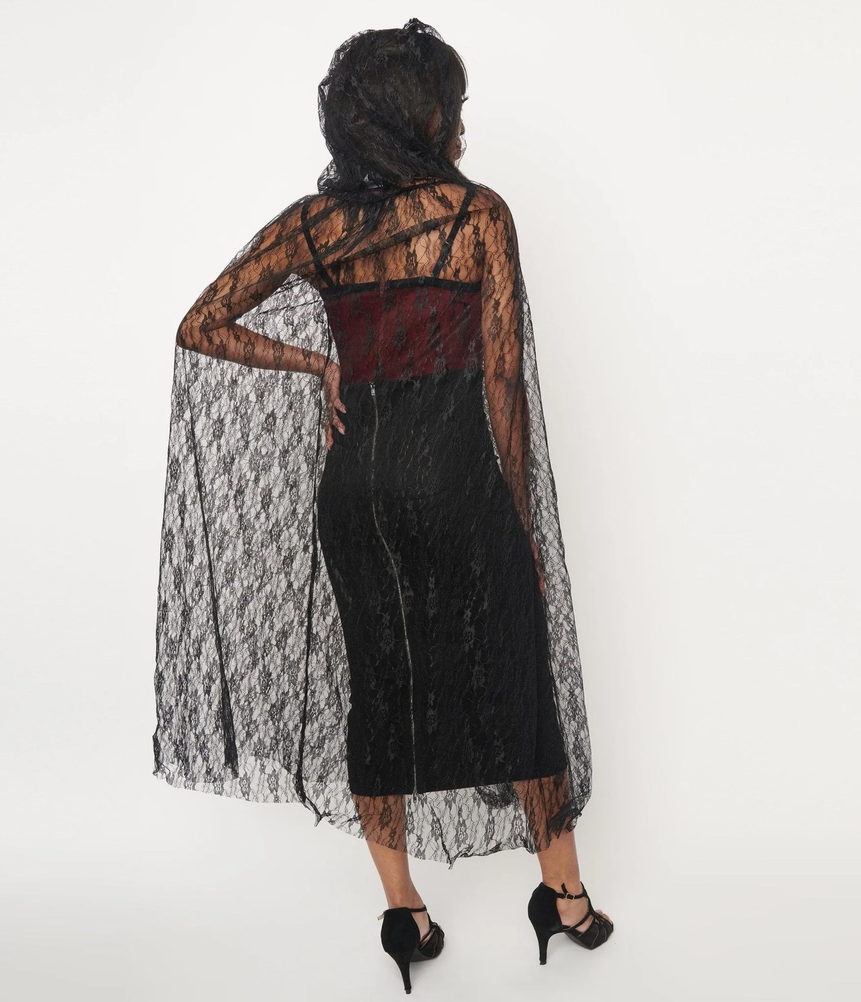Black Lace Hooded Cape sold by Unique Vintage product image thumbnail 3