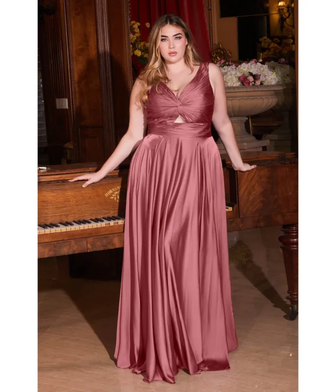 Cinderella Divine  Plus Size Mauve Rose Satin Ruched Knotted Keyhole Evening Gown sold by Unique Vintage