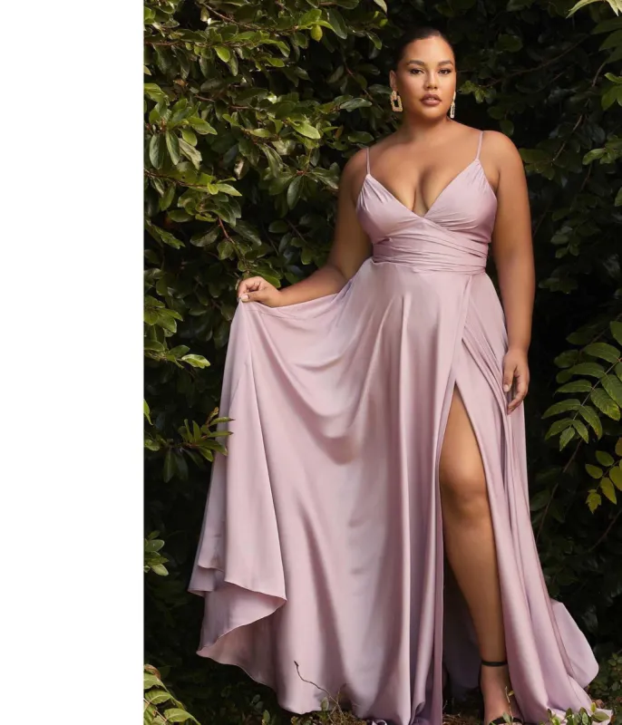 Cinderella Divine  Plus Size Mauve Ruched Satin Mystique Prom Gown sold by Unique Vintage