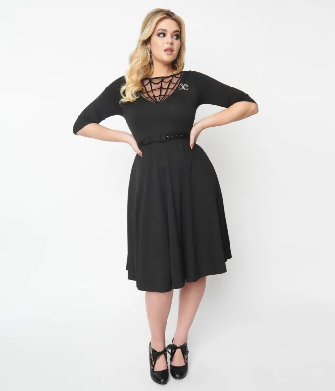 Unique Vintage Black Spiderweb Devon Swing Dress sold by Unique Vintage