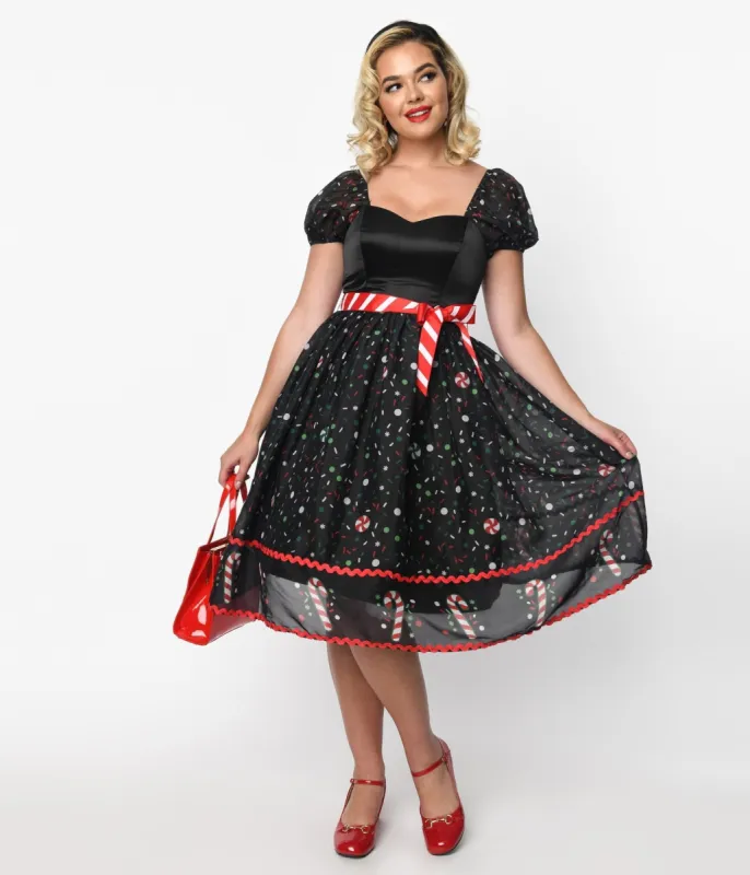 Unique Vintage Black Candy Cane Sprinkles Swing Dress sold by Unique Vintage