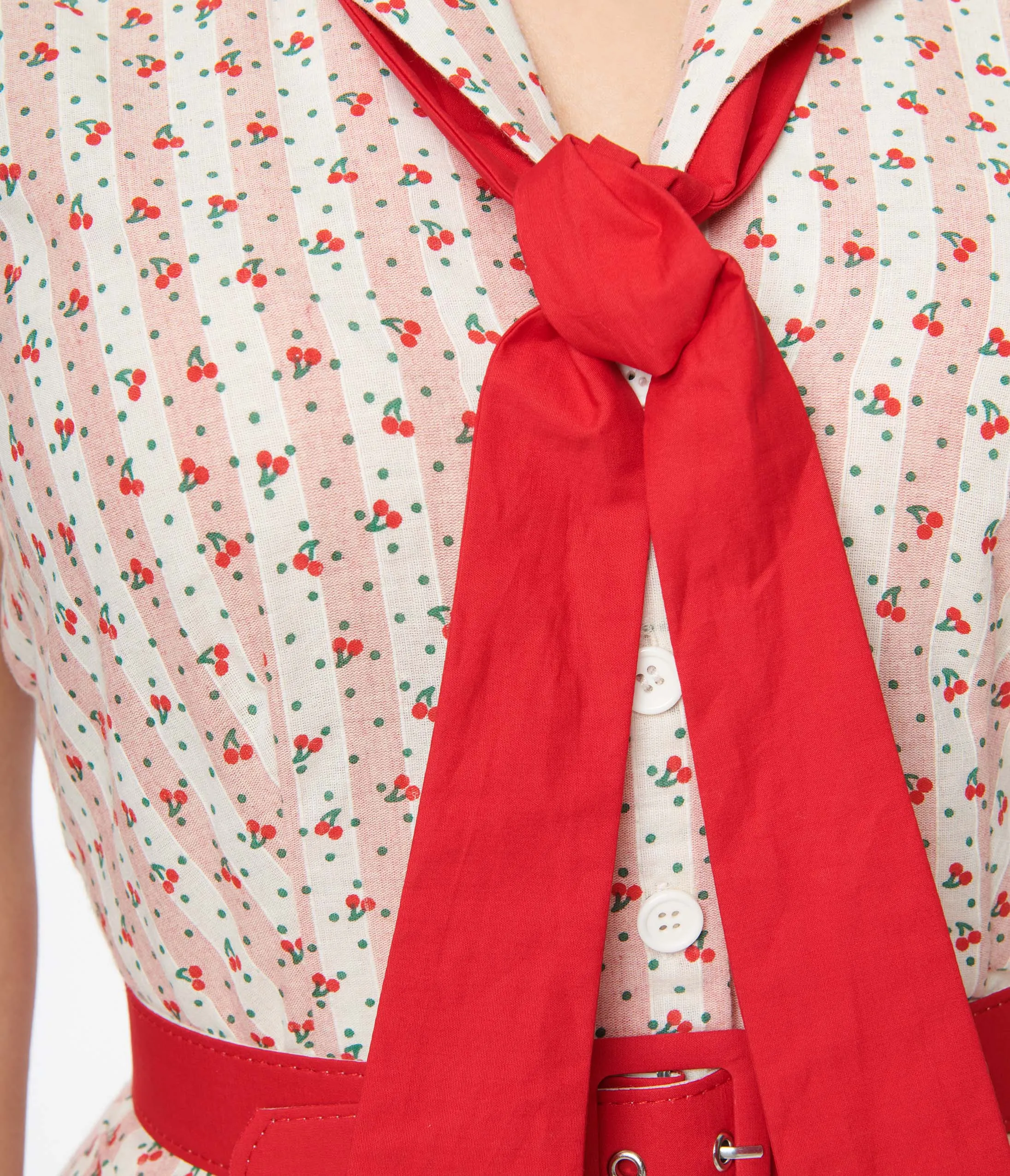 Unique Vintage Pink Stripe & Cherry Print Edith Swing Dress sold by Unique Vintage product image thumbnail 3