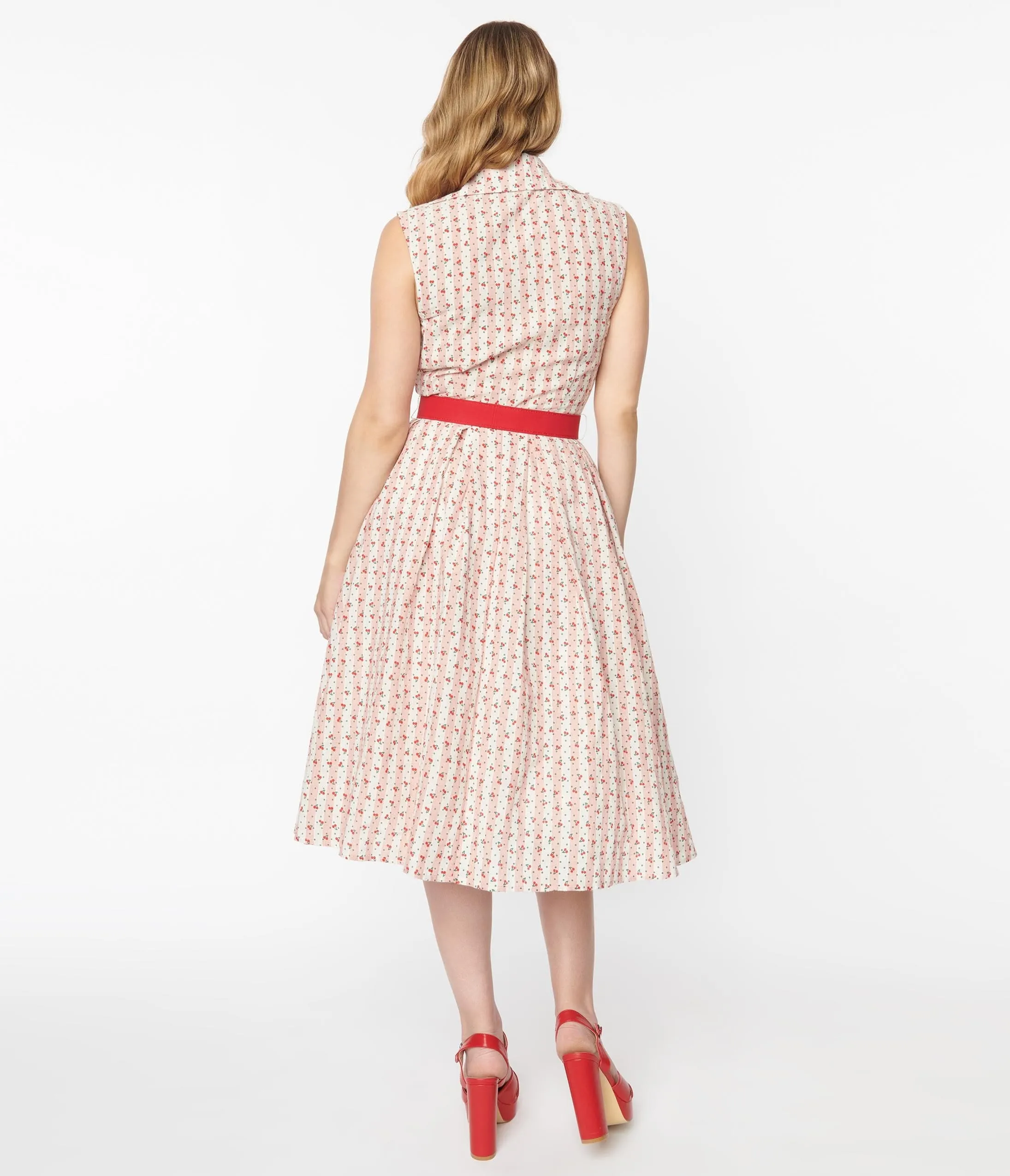 Unique Vintage Pink Stripe & Cherry Print Edith Swing Dress sold by Unique Vintage product image thumbnail 2