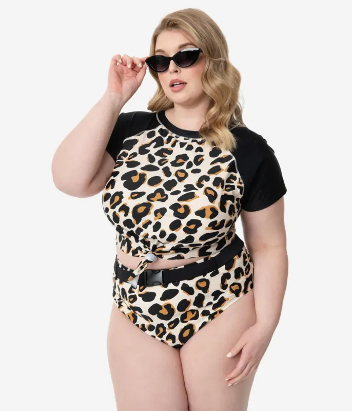 Plus Size Leopard Print Belted Swim Bottom sold by Unique Vintage